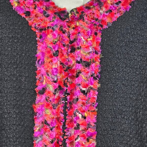 Kate Spade Black Evening Jacket D214 Black /Multi Trim Holiday Collarless Sz 12 - Picture 6 of 16